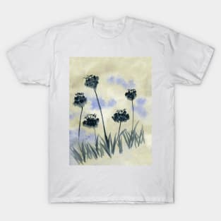 Black Flowers Watercolor Painting T-Shirt